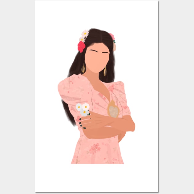 Sel in Pink Flower Dress Outfit Heart Fan Art Wall Art by senaeksi